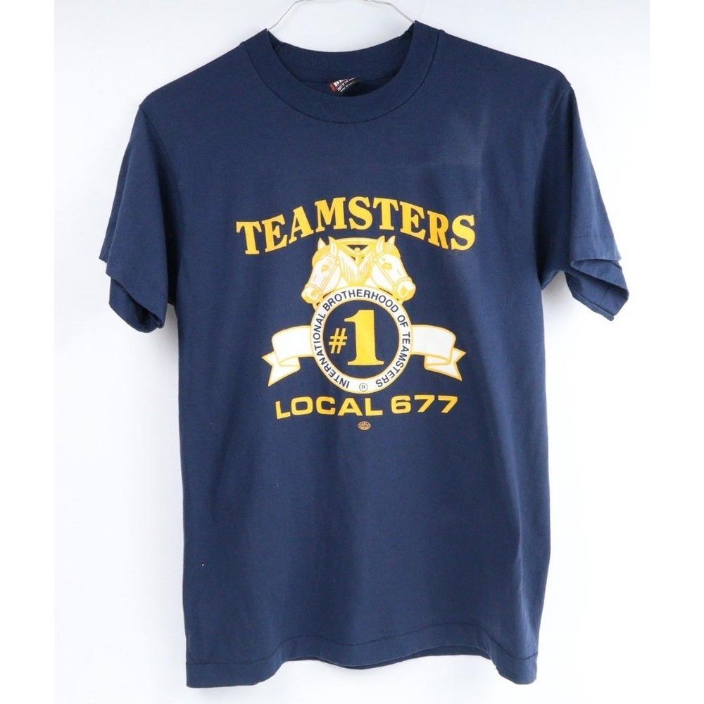 VTG 90s Teamsters Local 677 Graphic Tee Union Workers S.S. Navy FOTL Medium